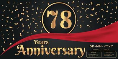 78ste jaren verjaardag viering logo Aan donker achtergrond met gouden getallen en gouden abstract confetti vector ontwerp