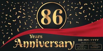 86e jaren verjaardag viering logo Aan donker achtergrond met gouden getallen en gouden abstract confetti vector ontwerp
