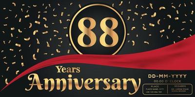 88e jaren verjaardag viering logo Aan donker achtergrond met gouden getallen en gouden abstract confetti vector ontwerp