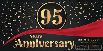 95ste jaren verjaardag viering logo Aan donker achtergrond met gouden getallen en gouden abstract confetti vector ontwerp