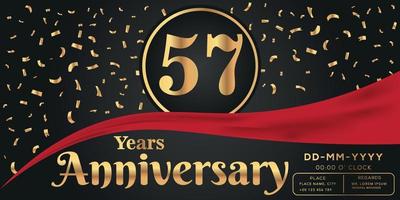 57e jaren verjaardag viering logo Aan donker achtergrond met gouden getallen en gouden abstract confetti vector ontwerp