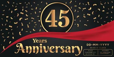 45e jaren verjaardag viering logo Aan donker achtergrond met gouden getallen en gouden abstract confetti vector ontwerp