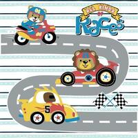 vector tekenfilm van grappig dieren met racing voertuigen
