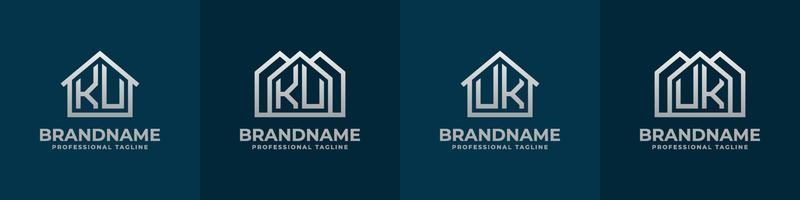 brief ku en uk huis logo set. geschikt voor ieder bedrijf verwant naar huis, echt landgoed, bouw, interieur met ku of uk initialen. vector