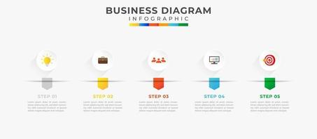 5 stappen weg kaart modern tijdlijn diagram met taart tabel en symbool pictogrammen. presentatie vector infografisch. infographic sjabloon voor bedrijf.