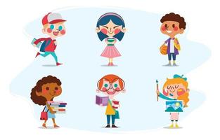 schattige schoolkinderen jongen en meisje karakters concept vector