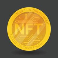 gouden munt nft niet-vervangbaar token geïsoleerd op zwarte achtergrond. vector