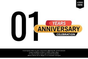 01e verjaardag viering logotype zwart geel gekleurde met tekst in grijs kleur geïsoleerd Aan wit achtergrond vector sjabloon ontwerp