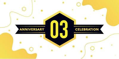 03 jaren verjaardag logo vector ontwerp met geel meetkundig vorm met zwart en abstract ontwerp Aan wit achtergrond sjabloon