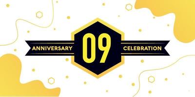 09 jaren verjaardag logo vector ontwerp met geel meetkundig vorm met zwart en abstract ontwerp Aan wit achtergrond sjabloon