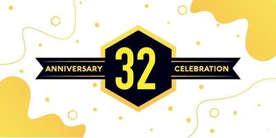 32 jaren verjaardag logo vector ontwerp met geel meetkundig vorm met zwart en abstract ontwerp Aan wit achtergrond sjabloon