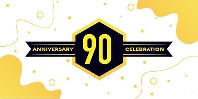 90 jaren verjaardag logo vector ontwerp met geel meetkundig vorm met zwart en abstract ontwerp Aan wit achtergrond sjabloon