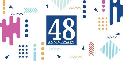 48 jaren verjaardag viering logotype wit getallen doopvont in blauw vorm met kleurrijk abstract ontwerp Aan wit achtergrond vector illustratie