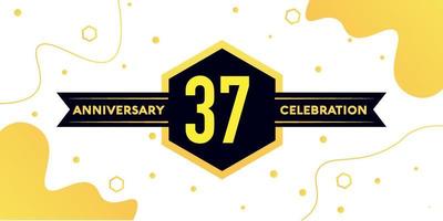 37 jaren verjaardag logo vector ontwerp met geel meetkundig vorm met zwart en abstract ontwerp Aan wit achtergrond sjabloon