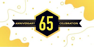 65 jaren verjaardag logo vector ontwerp met geel meetkundig vorm met zwart en abstract ontwerp Aan wit achtergrond sjabloon
