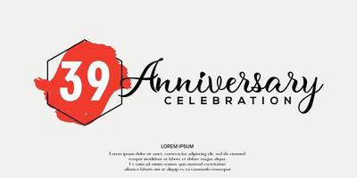 39e jaren verjaardag viering logo rood kleur borstel ontwerp met zwart kleur doopvont sjabloon vector ontwerp
