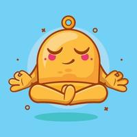 kalmte geel klok karakter mascotte met yoga meditatie houding geïsoleerd tekenfilm in vlak stijl ontwerp vector