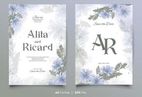waterverf bruiloft uitnodiging kaart sjabloon met blauw en groen bloem ornament vector