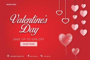 Valentijnsdag verkoop poster of banner met veel zoete harten op rode achtergrond concept. promotie en winkelen sjabloonontwerp vector