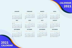 abstracte kalenderlay-out voor 2021 kalenderontwerpsjabloon. week begint op zondag. ontwerp met één pagina kalender 2021