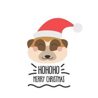 schattig grappig gezicht van een meerkat in een kerstmuts met de inscriptie vrolijk kerstfeest. vector vlakke stijl op een witte achtergrond