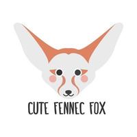 vector afbeelding van een schattig Fennec Fox-gezicht met een inscriptie op een witte achtergrond, vlakke stijl. logo, pictogram