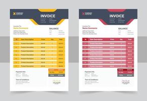 bedrijf factuur sjabloon. facturering citaten, geld rekeningen of prijs facturen en betaling overeenkomst ontwerp sjabloon vector