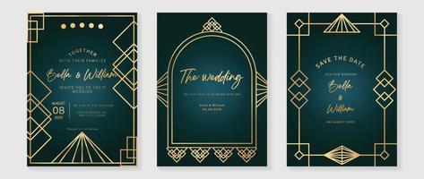 luxe bruiloft uitnodiging kaart achtergrond vector. gouden elegant meetkundig kunst deco Gatsby stijl lijn kunst kader. premie ontwerp illustratie voor bruiloft en vip Hoes sjabloon, banier, poster. vector