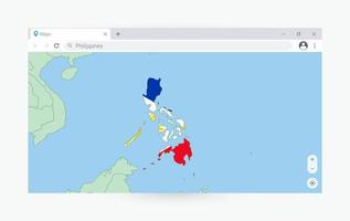 browser venster met kaart van Filippijnen, zoeken Filippijnen in internetten. vector