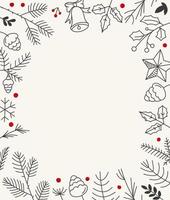 hand getekend kerst wenskaartsjabloon. vector kaart met doodling elementen