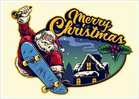 de kerstman claus rijden skateboard met Kerstmis groet vector