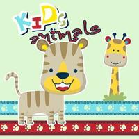 vector tekenfilm van schattig tijger met giraffe