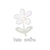 Hallo de lente. tekenfilm bloem, hand- tekening belettering. kleurrijk voorjaar vector illustratie, vlak stijl. ontwerp voor afdrukken, groet kaart, poster decoratie, Hoes