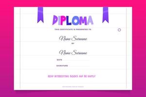 kinderen diploma sjabloon, boek geschenk certificaat, vector