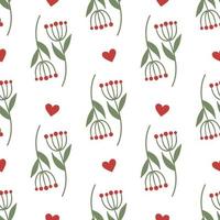 lief bloemen met rood harten. bloemen naadloos patroon. vector