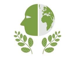 boeket van bladeren Holding hoofd en groen aarde besparing, milieu probleem Aan wit achtergrond. vector ontwerp illustratie.