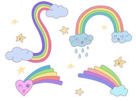 reeks van schattig regenboog en wolk, ster. vector ontwerp illustratie.