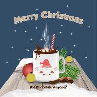 vrolijk Kerstmis groet kaart met de illustratie van heet chocola vector
