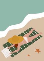 mooi abstract boho vrouw Bij de strand modern modieus vector poster illustratie