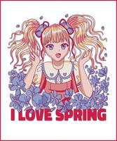 anime meisje ik liefde voorjaar koel ik liefde voorjaar t-shirt 2023 vector