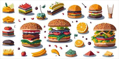 heerlijk snel voedsel hamburgers in vector illustratie