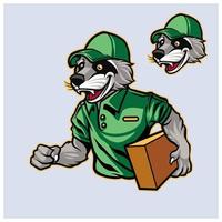 wasbeer koerier levering mascotte logo met pakket vector