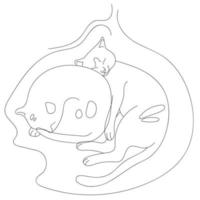 twee slapen katten. doorlopend lijn tekening. knuffelen katten. kat silhouet logo. vector