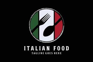 circulaire Italiaans vlag met lepel vork voor cafe restaurant voedsel culinaire catering etiket logo ontwerp vector