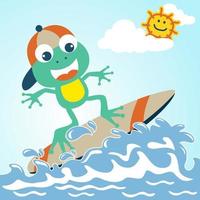 vector illustratie van grappig kikker in surfing Bij zomer vakantie