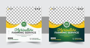 boerderij beheer sjabloon vector met groen en geel kleuren. gazon en tuinieren onderhoud web banier ontwerp voor sociaal media marketing. agro boerderij onderhoud sociaal media post vector