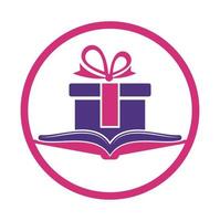 boek geschenk logo ontwerp vector. Cadeau en markt symbool of icoon. bibliotheek en verrassing logotype ontwerp sjabloon. vector