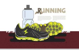 hardloopschoenen met waterfles op atletiekbaan. banner of bestemmingspagina-website vector