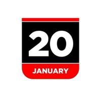 20e januari vector kalender bladzijde. 20 jan icoon.