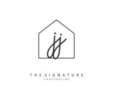jj eerste brief handschrift en handtekening logo. een concept handschrift eerste logo met sjabloon element. vector
